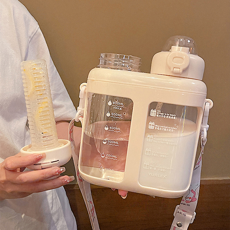 귀여운 더블 음료 플라스틱 물병, 빨대 티 필터, 휴대 - Water Purification Straw 리뷰 및 가격
